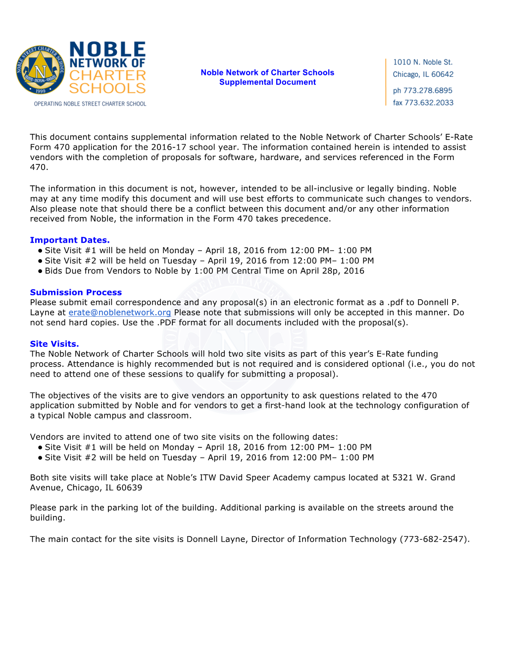 Noble Network of Charter Schools Supplemental Document This