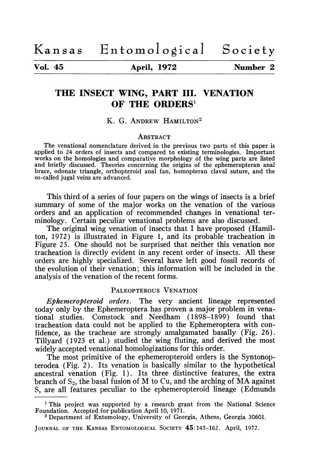 The Insect Wing, Part Iii. Venation of the Orders1