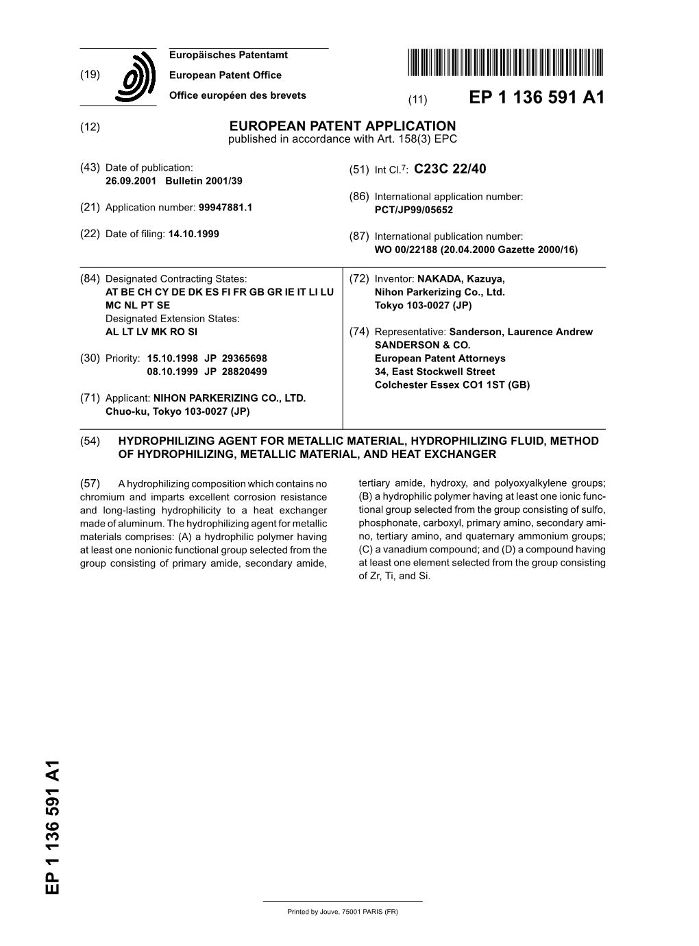 Hydrophilizing Agent for Metallic Material, Hydrophilizing Fluid, Method of Hydrophilizing, Metallic Material, and Heat Exchanger