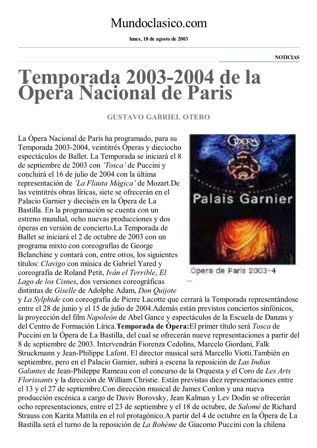 Temporada 2003-2004 De La Ópera Nacional De Paris