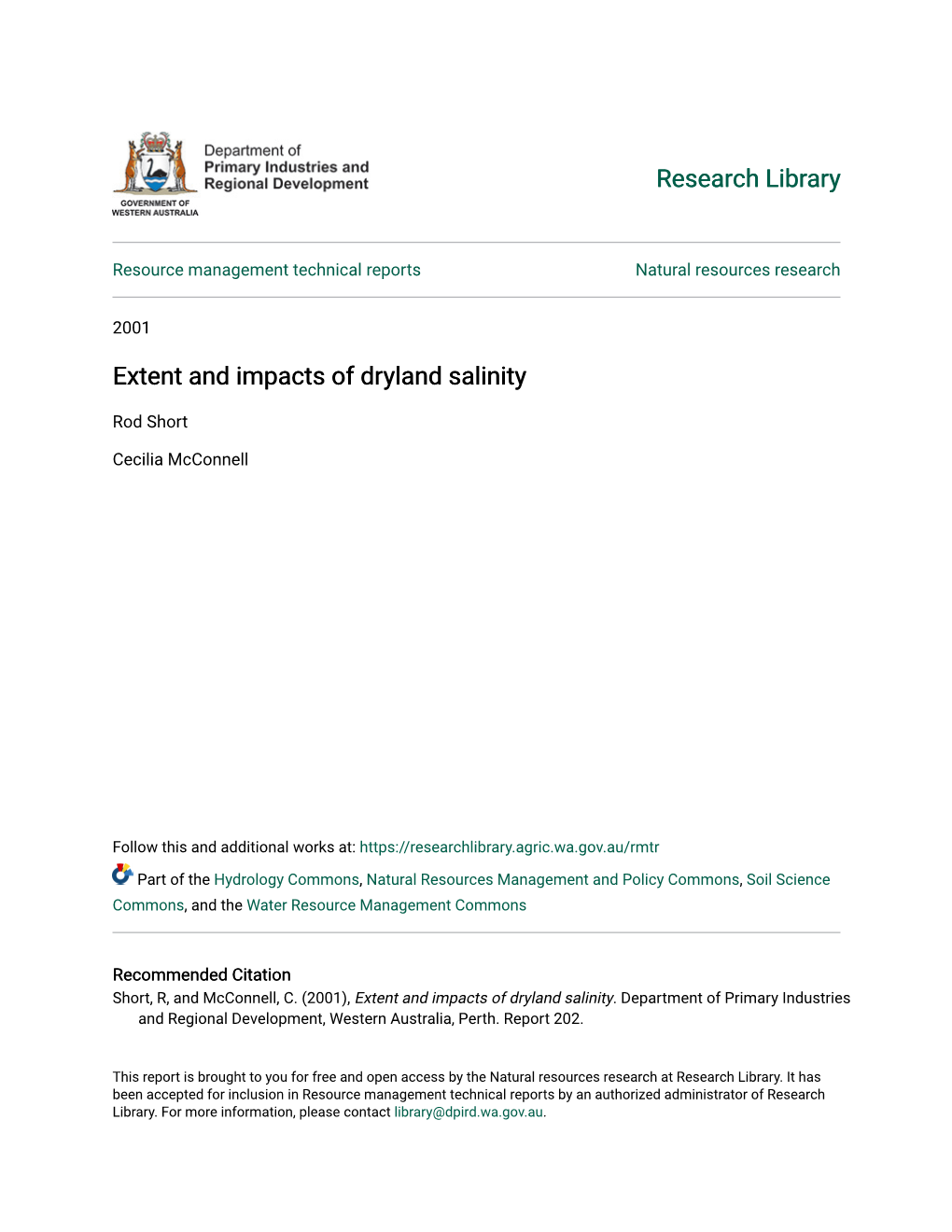 Extent and Impacts of Dryland Salinity