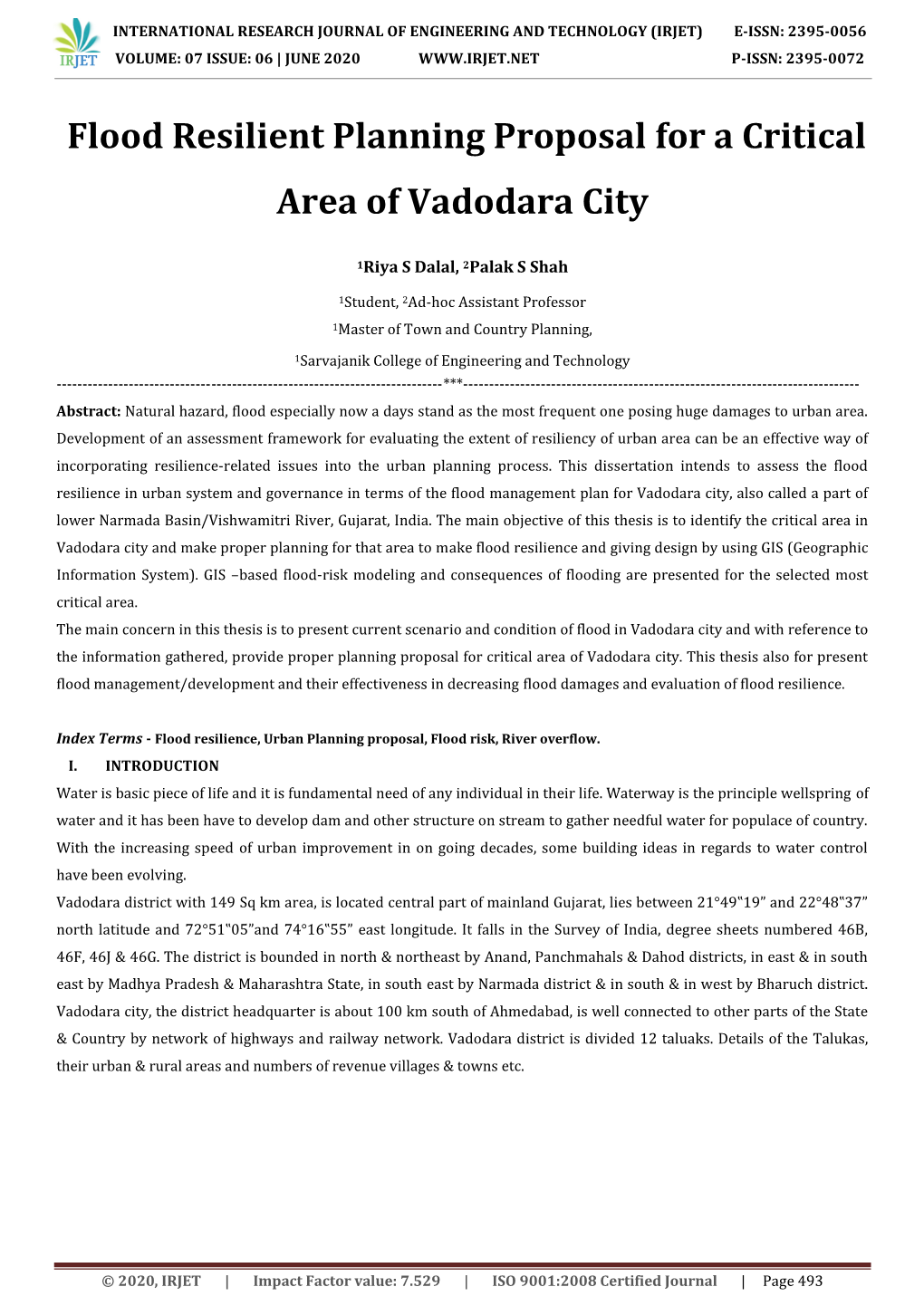Flood Resilient Planning Proposal for a Critical Area of Vadodara City