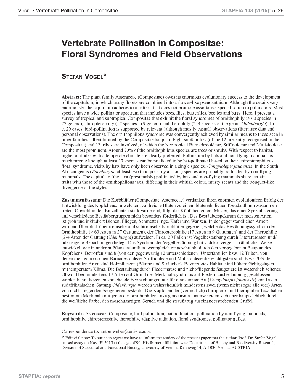 Vertebrate Pollination in Compositae STAPFIA 103 (2015): 5–26