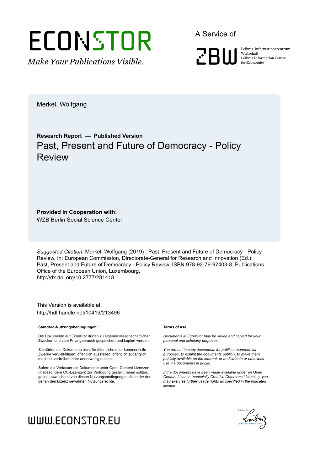 Past, Present and Future of Democracy - Policy Review