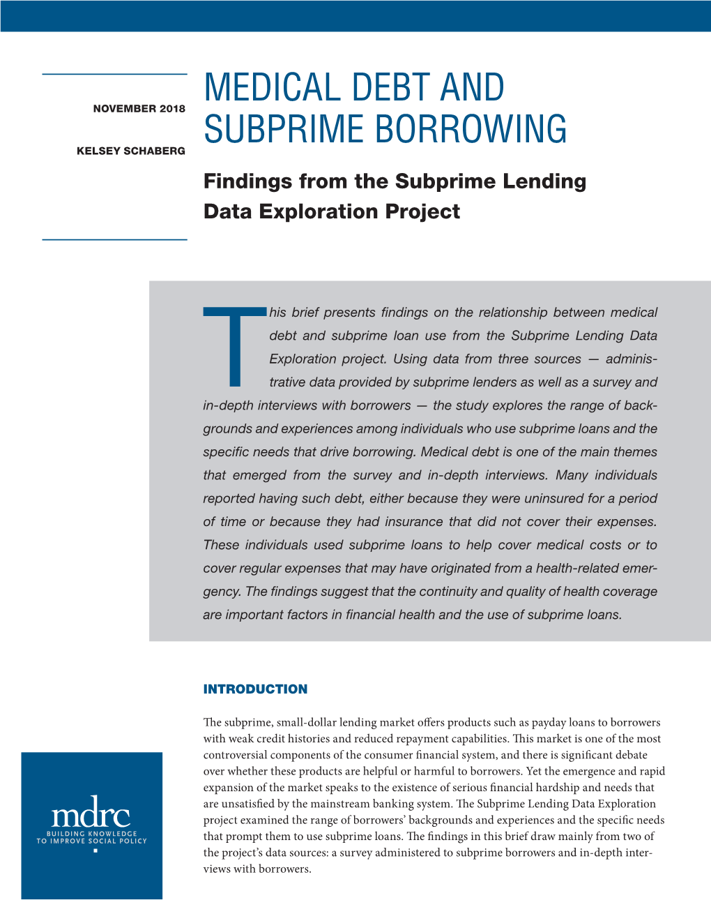 Medical Debt and Subprime Borrowing