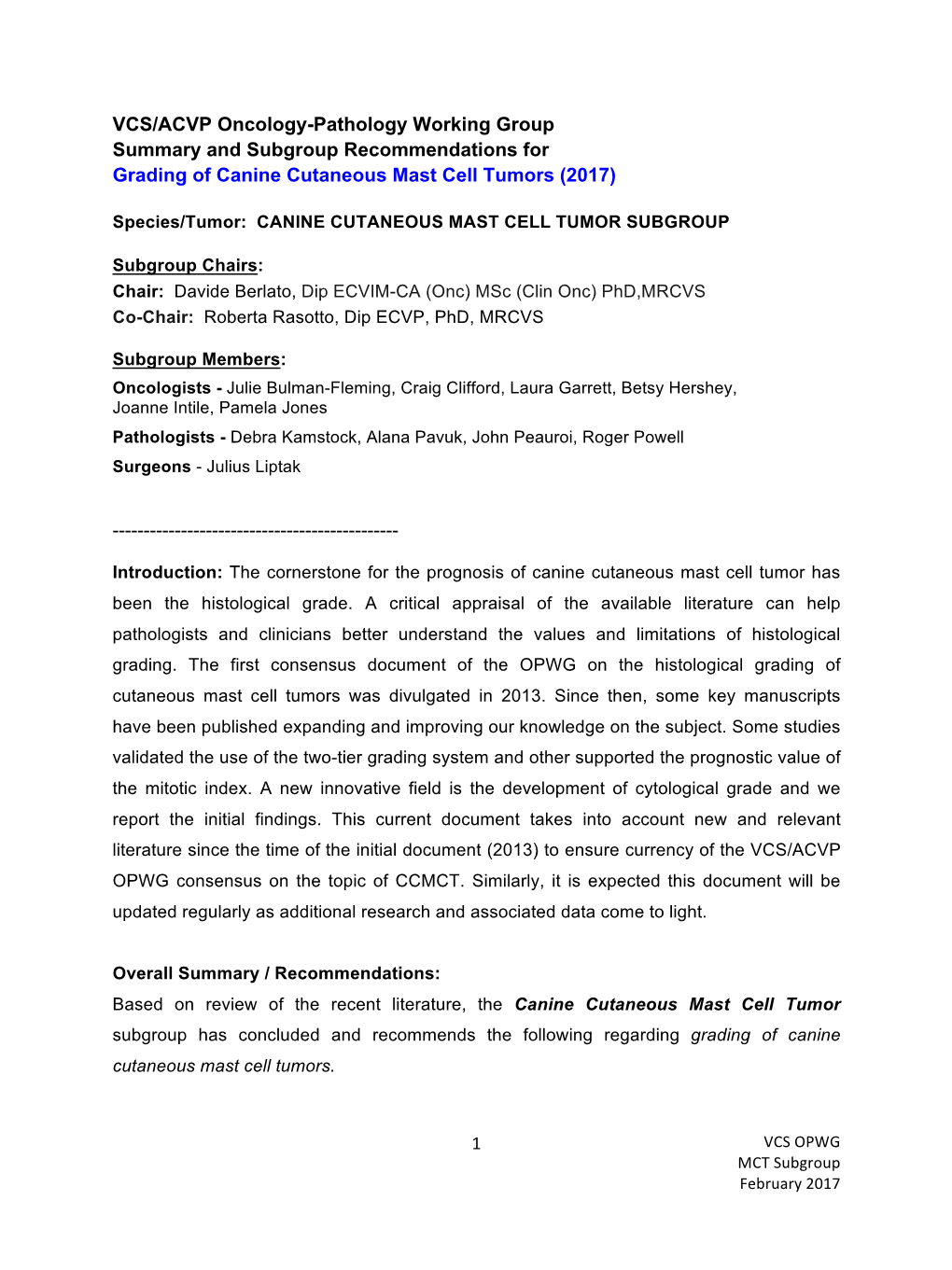 Grading of Canine Cutaneous Mast Cell Tumors (2017)