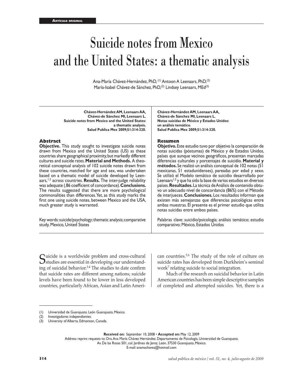 Suicide Notes from Mexico and the United States: a Thematic Analysis