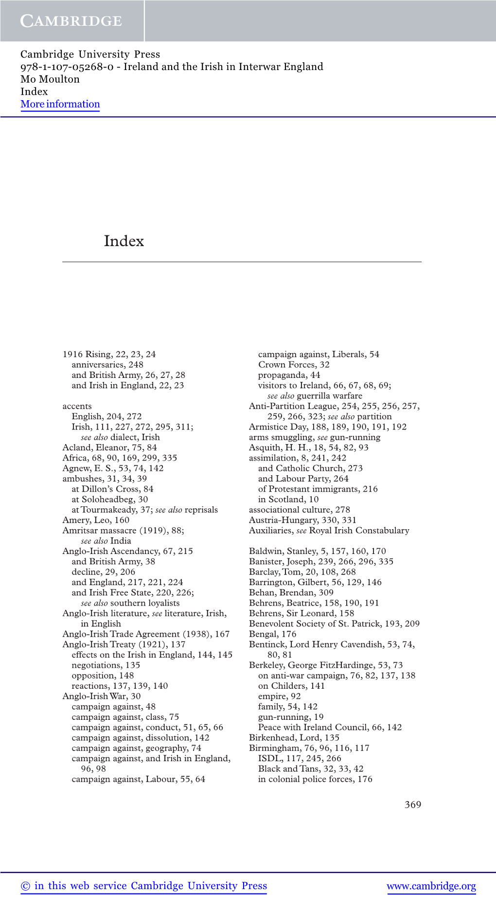 Ireland and the Irish in Interwar England Mo Moulton Index More Information