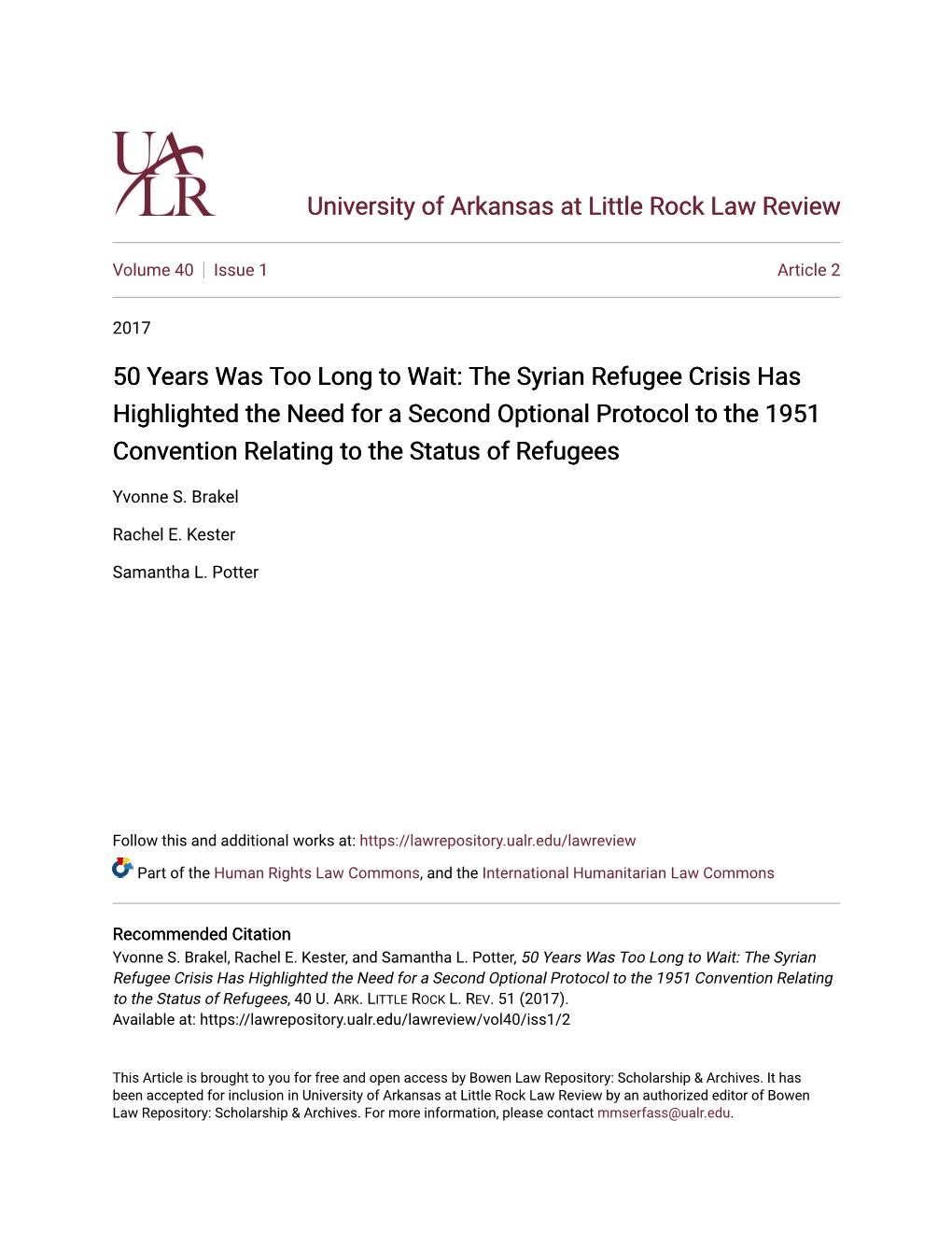 The Syrian Refugee Crisis Has Highlighted the Need for a Second Optional Protocol to the 1951 Convention Relating to the Status of Refugees