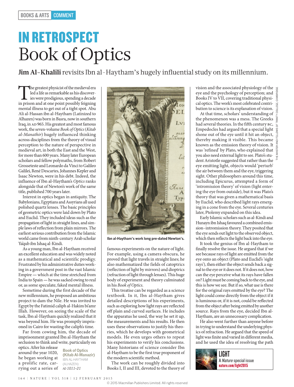 Book of Optics Jim Al-Khalili Revisits Ibn Al-Haytham’S Hugely Influential Study on Its Millennium