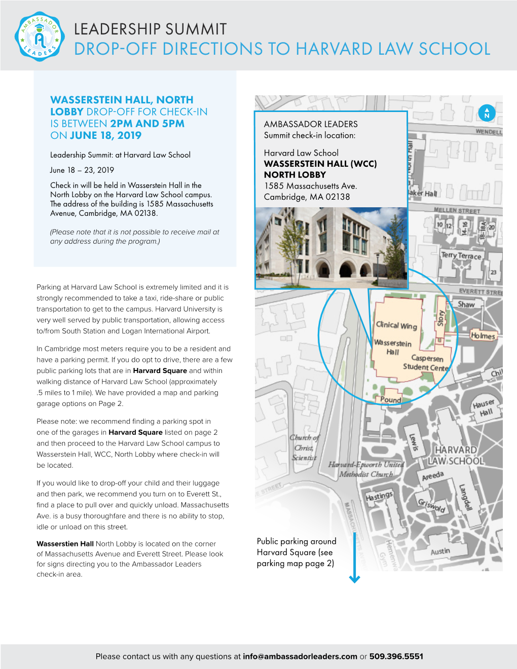 Leadership Summit Drop-Off Directions to Harvard Law School