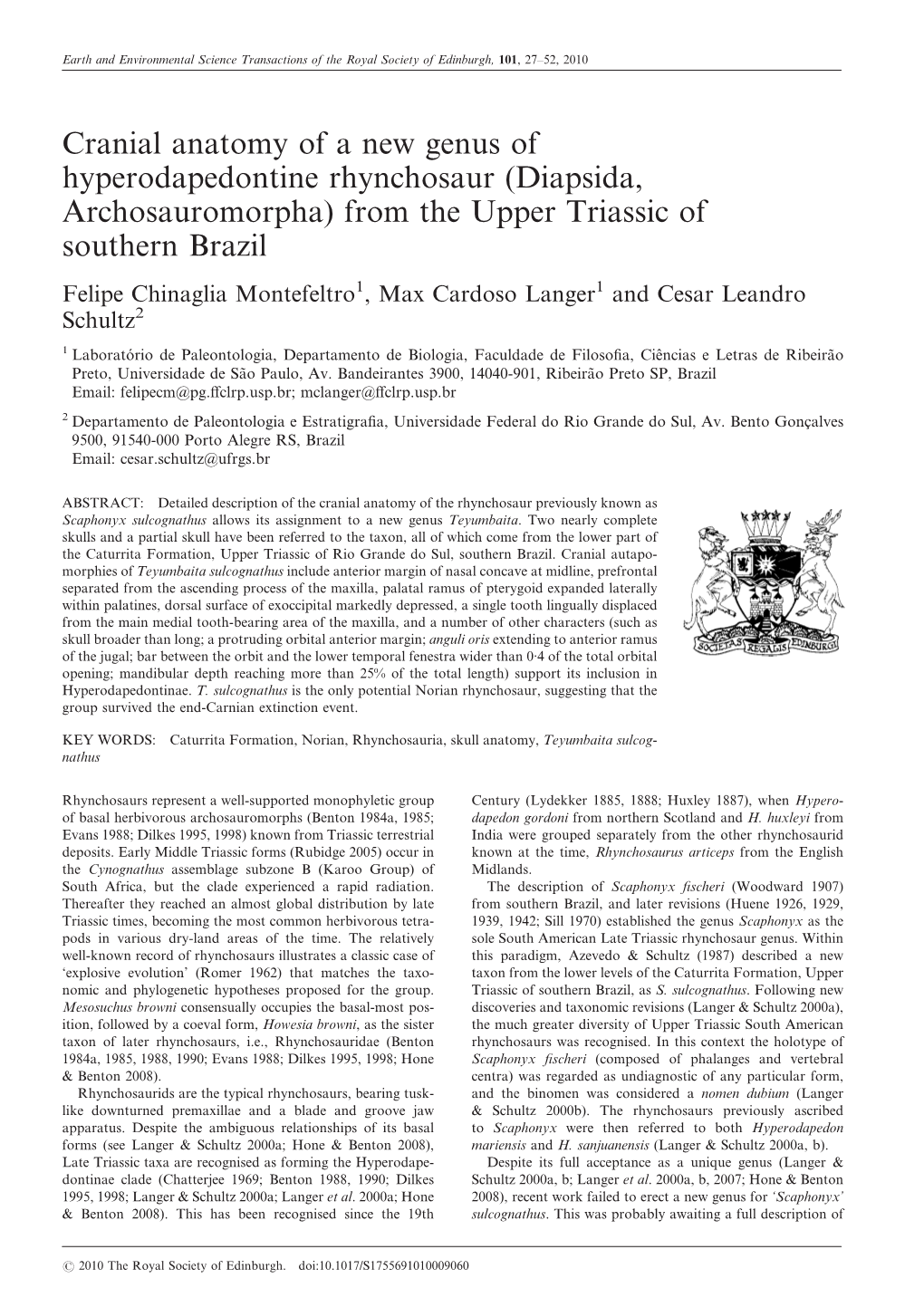 Cranial Anatomy of a New Genus of Hyperodapedontine Rhynchosaur