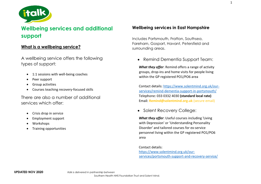 Wellbeing Services and Additional Support