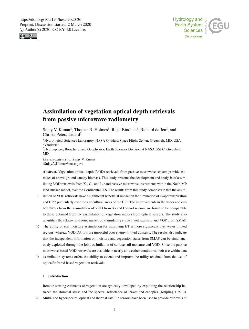 Assimilation of Vegetation Optical Depth Retrievals from Passive Microwave Radiometry