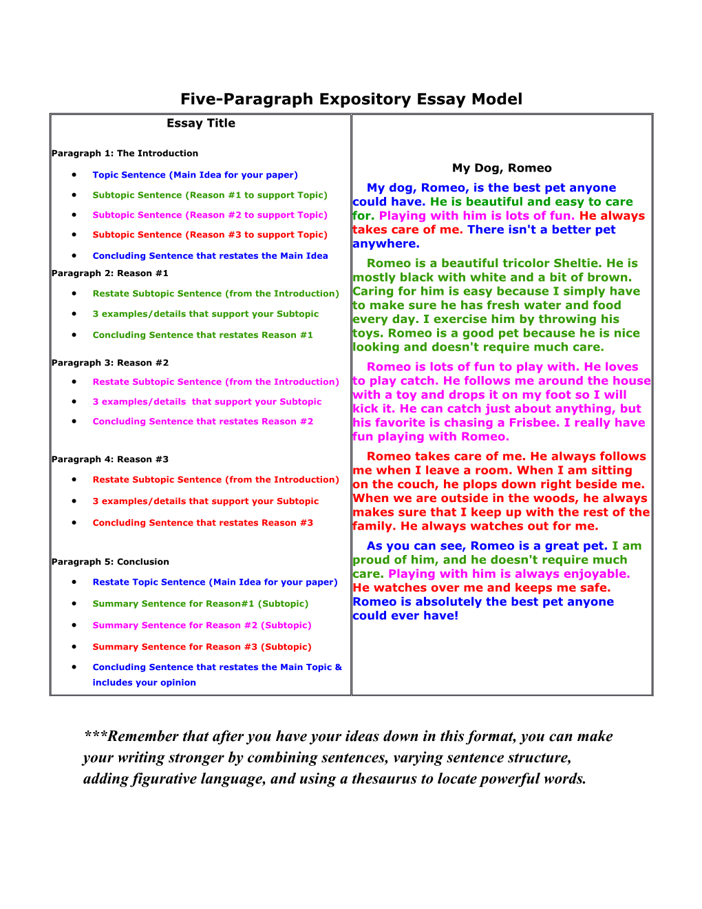 Five-Paragraph Expository Essay Model