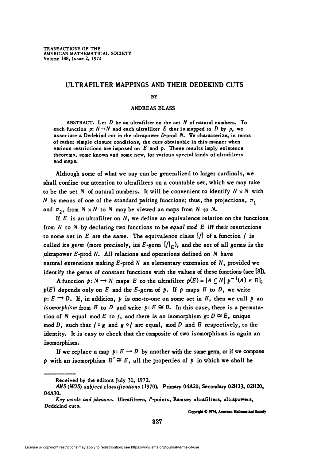 Ultrafilter Mappings and Their Dedekind Cuts