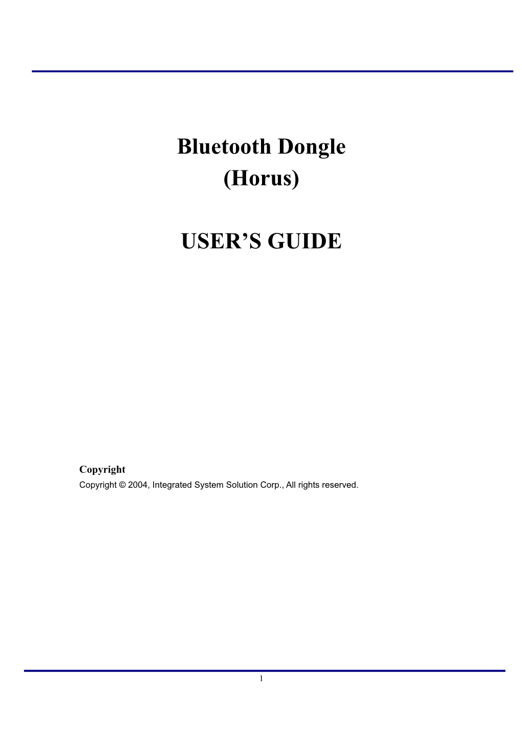 Bluetooth Dongle (Horus) USER's GUIDE