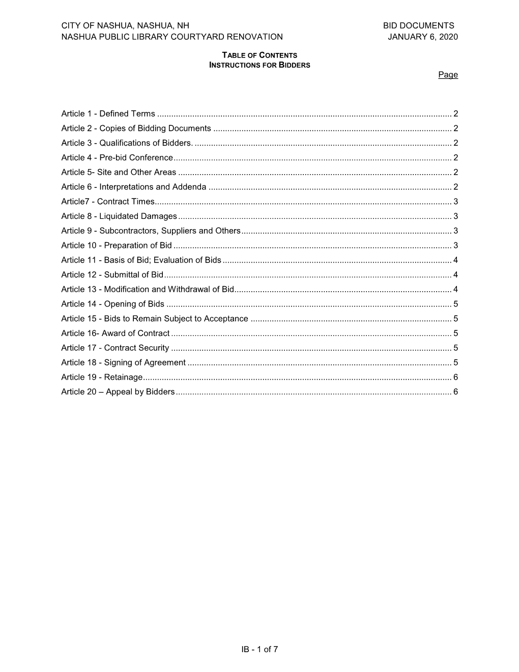 Ifb0269-030420 Addendum 2 Bid Document Specifications Library Plaza Reconstruction