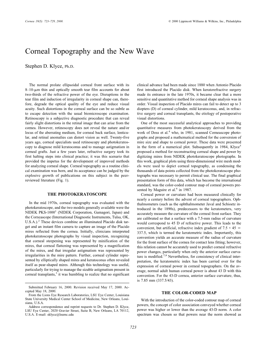 Corneal Topography and the New Wave