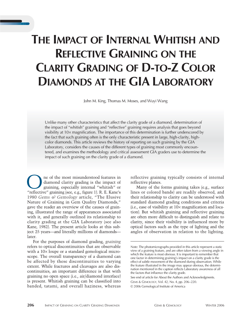 The Impact of Internal Whitish and Relective Graining on the Clarity Grading of D-To-Z Color Diamond at the Gia Laboratory