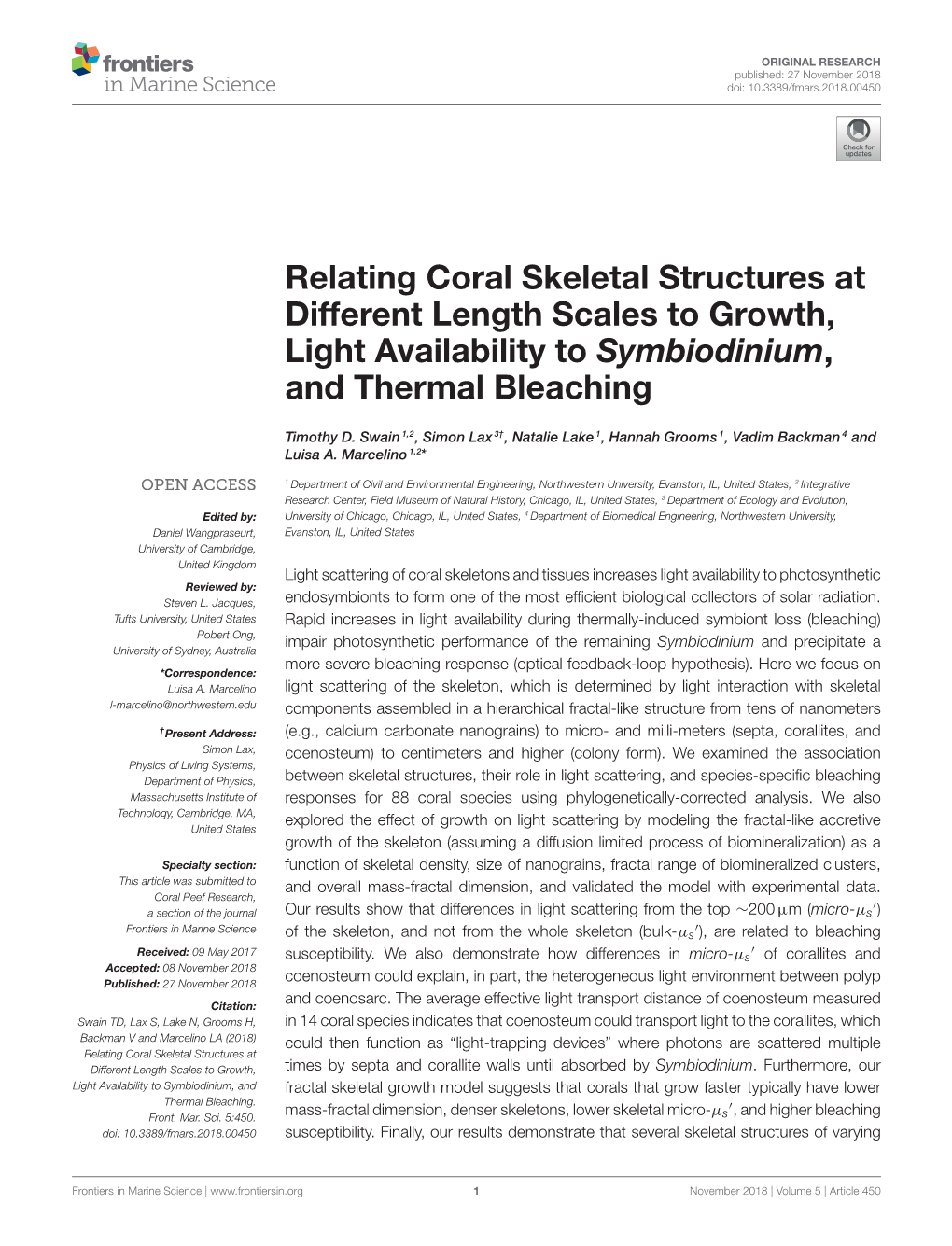 Relating Coral Skeletal Structures at Different Length Scales to Growth, Light Availability to Symbiodinium, and Thermal Bleaching