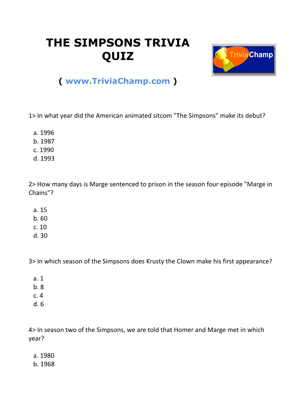 The Simpsons Trivia Quiz