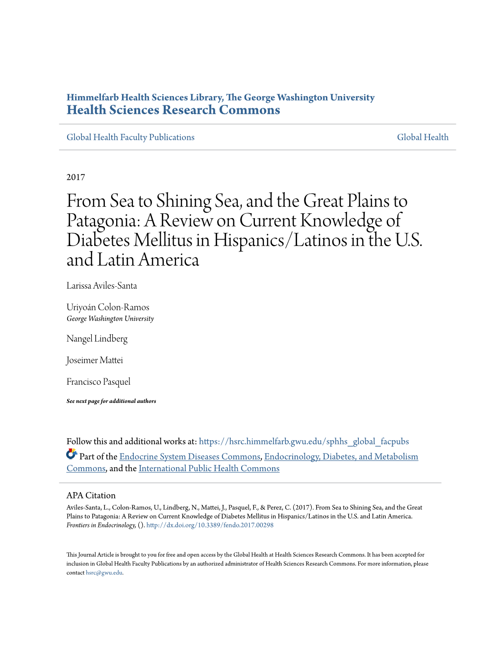 A Review on Current Knowledge of Diabetes Mellitus in Hispanics/Latinos in the U.S
