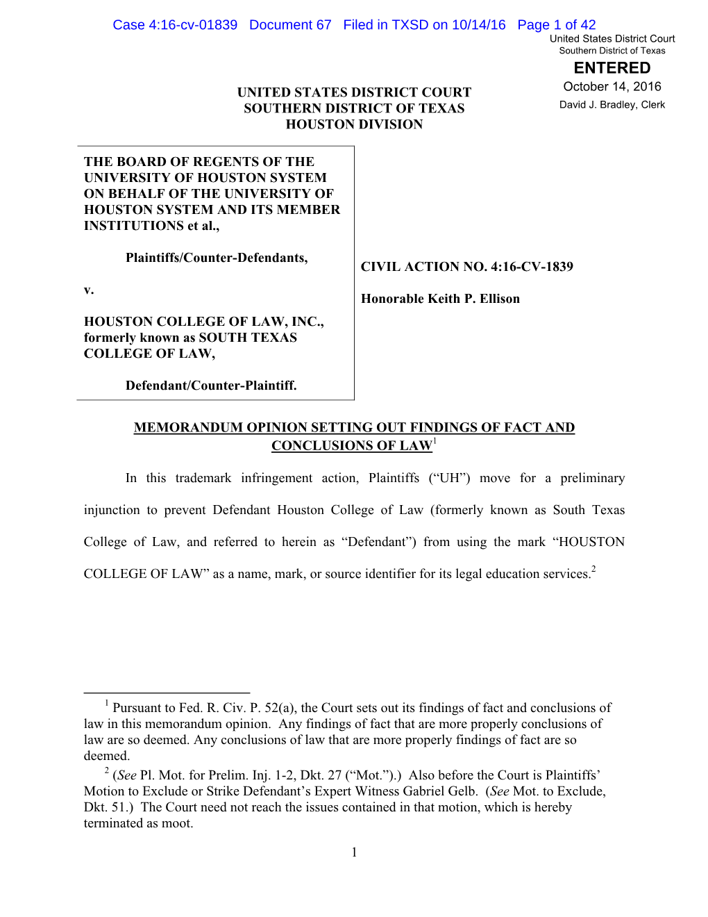 Case 4:16-Cv-01839 Document 67 Filed in TXSD on 10/14/16 Page 1