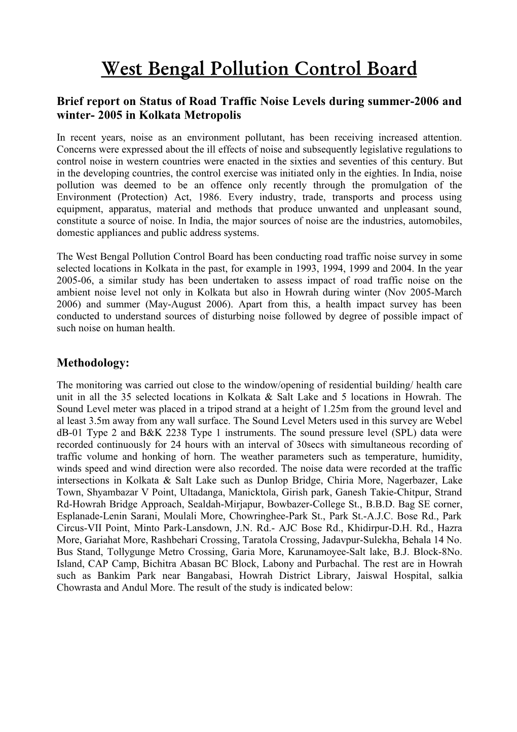 Noise Survey Report During Summer & Winter