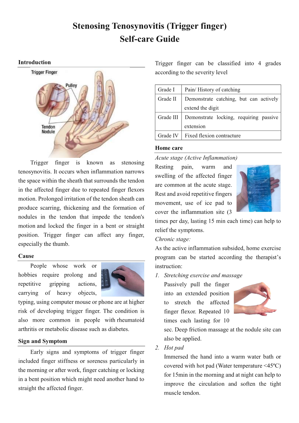 Stenosing Tenosynovitis (Trigger Finger) Self-Care Guide