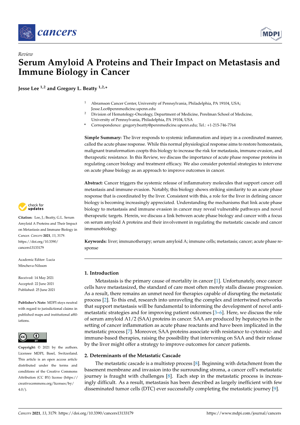 Serum Amyloid a Proteins and Their Impact on Metastasis and Immune Biology in Cancer