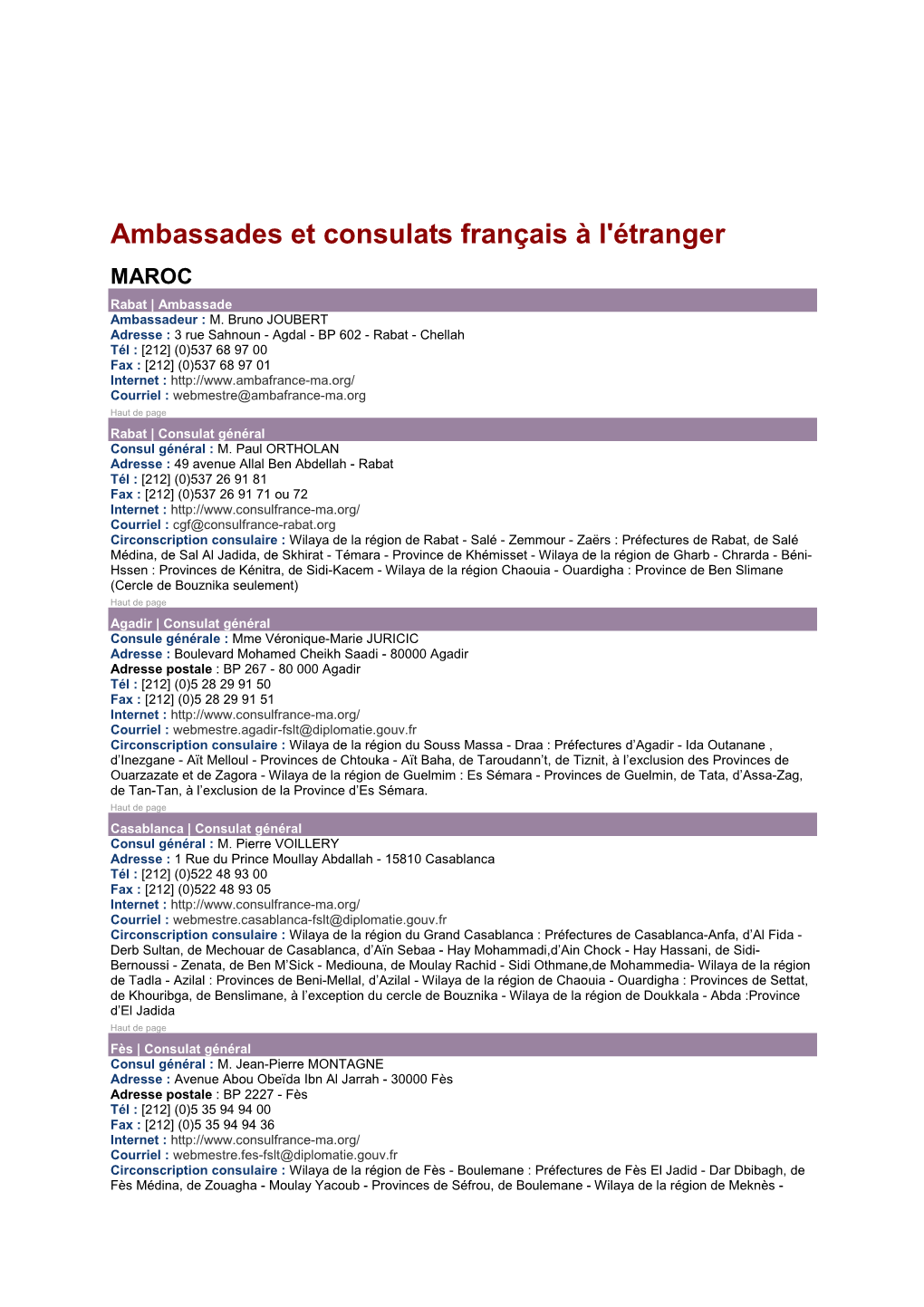Ambassades Et Consulats Français À L'étranger Senegal Maroc Mauritanie