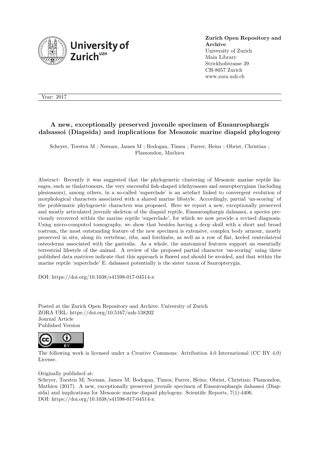 (Diapsida) and Implications for Mesozoic Marine Diapsid Phylogeny