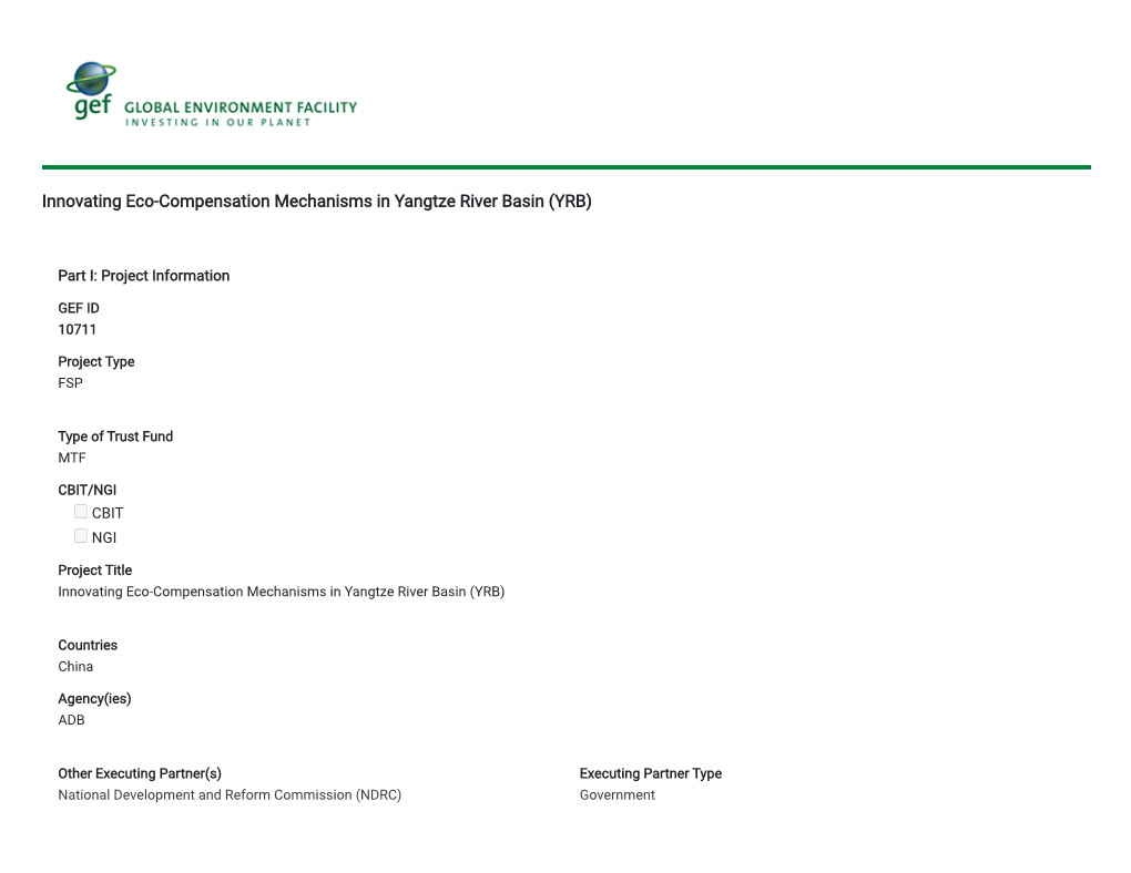 Innovating Eco-Compensation Mechanisms in Yangtze River Basin (YRB)