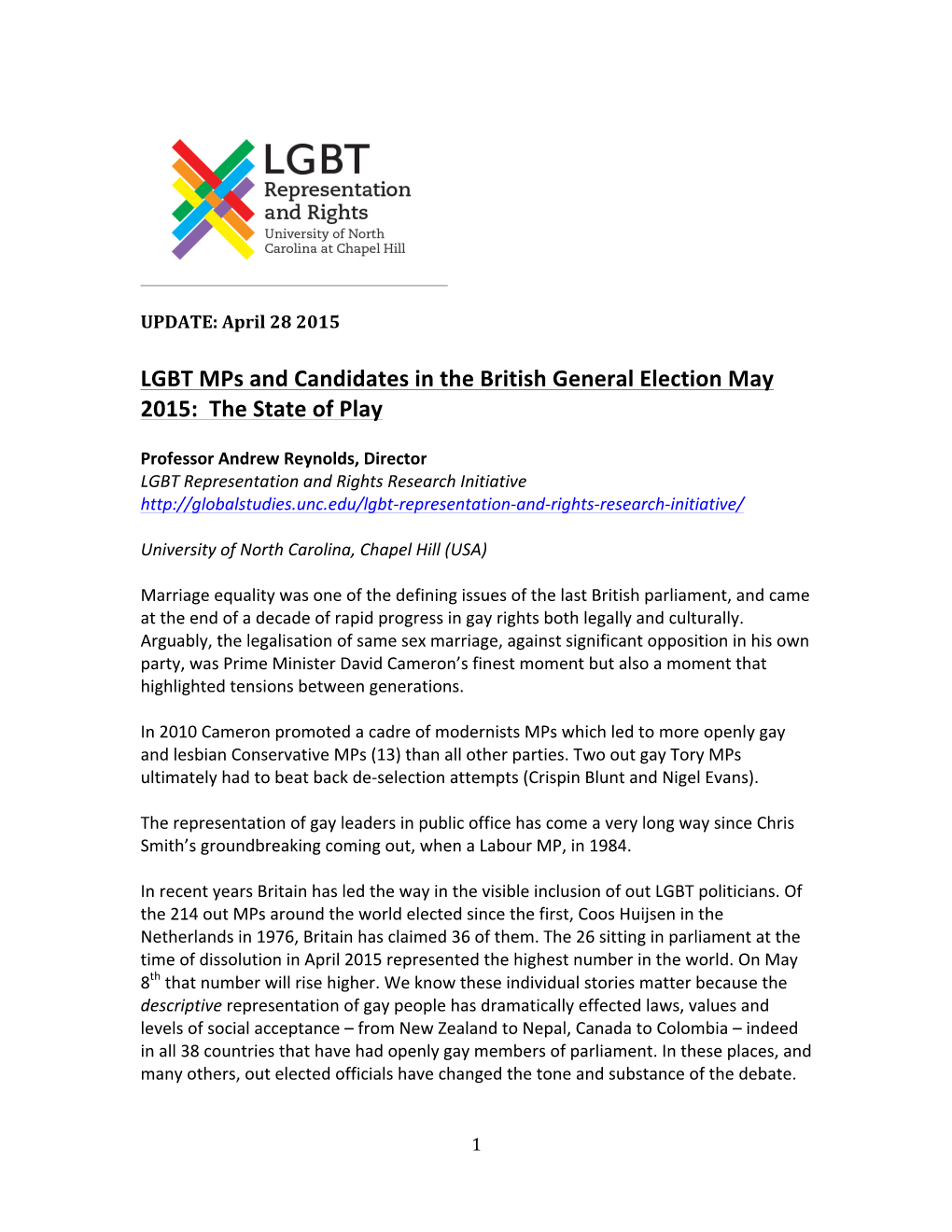 LGBT Mps and Candidates in the British General Election May 2015: the State of Play