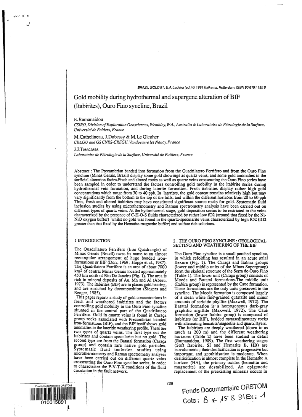 Gold Mobility During Hydrothermal and Supergene Alteration of BIF (Itabirites), Ouro Fino Syncline, Brazil