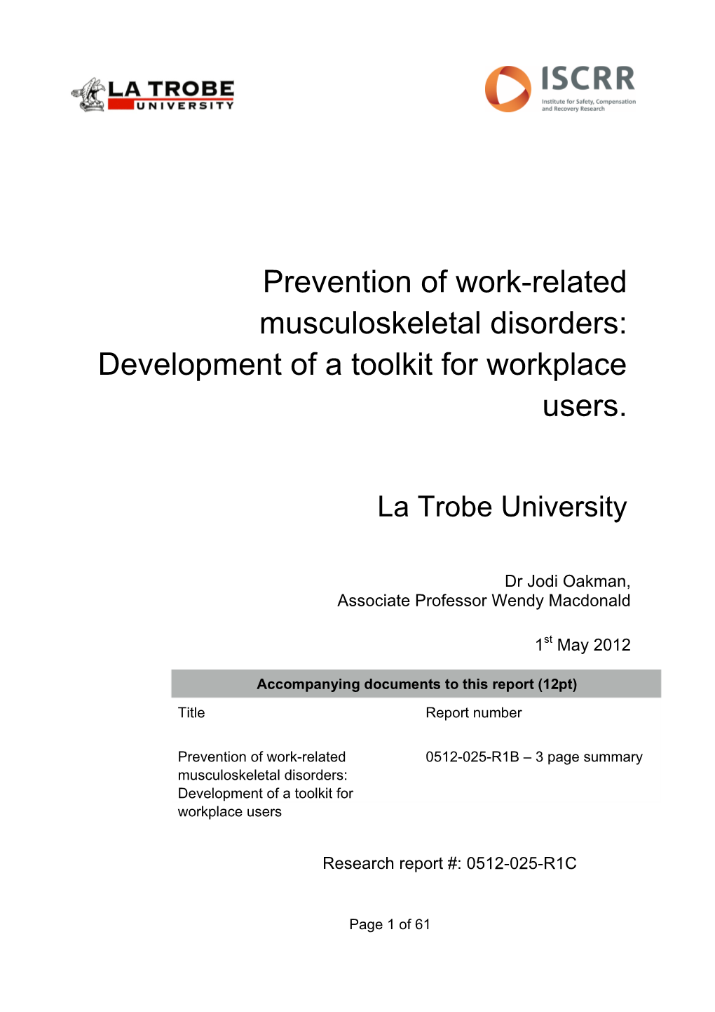 Prevention of Work-Related Musculoskeletal Disorders: Development of a Toolkit for Workplace Users