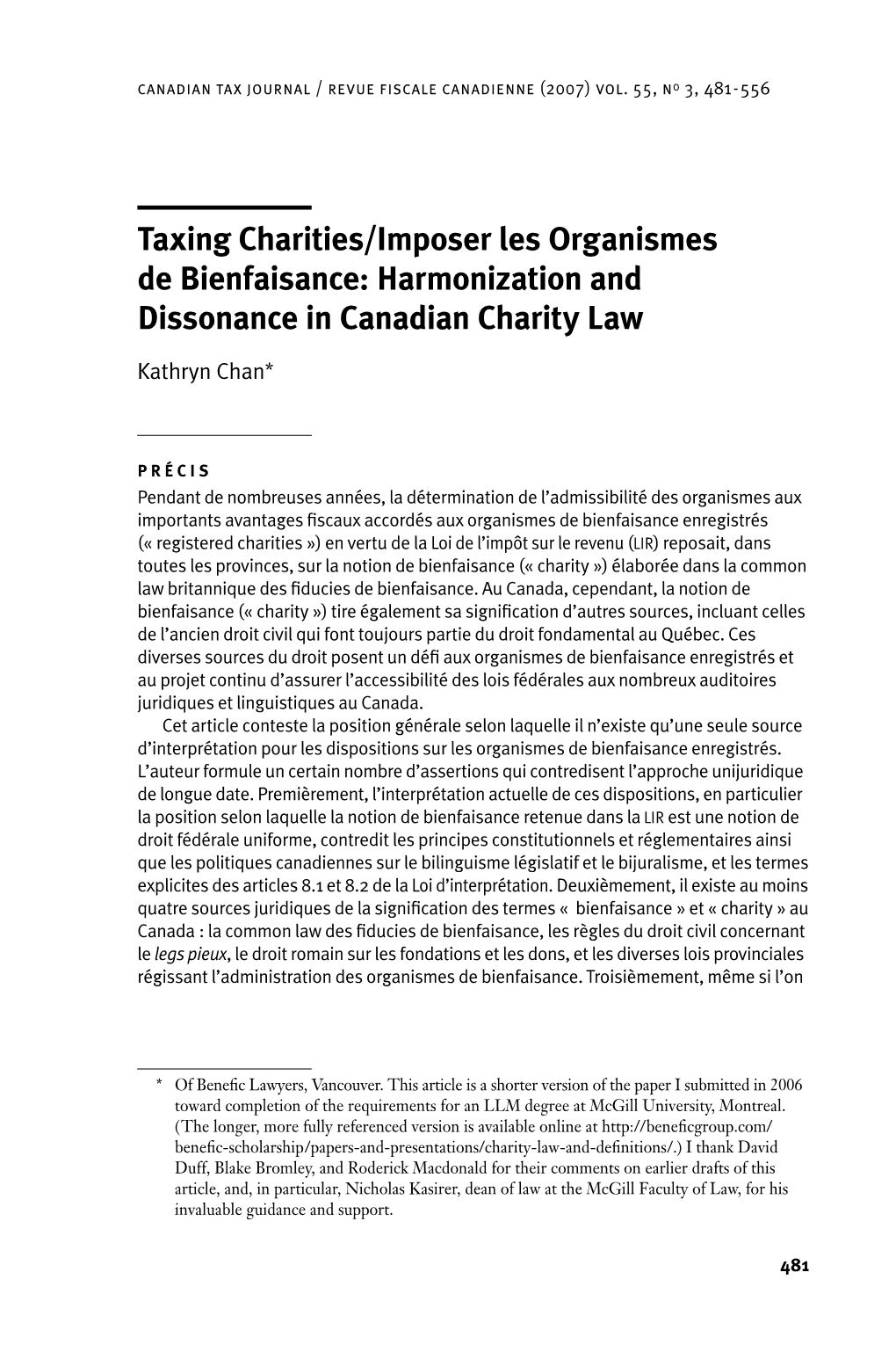 Harmonization and Dissonance in Canadian Charity Law