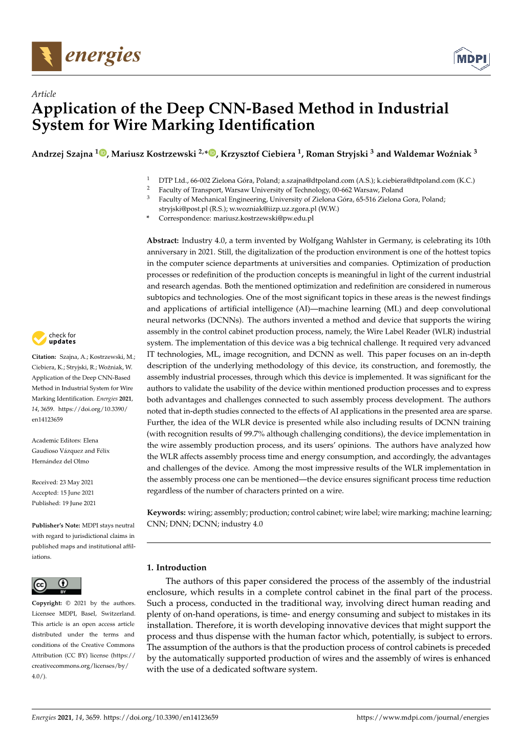 Application of the Deep CNN-Based Method in Industrial System for Wire Marking Identification