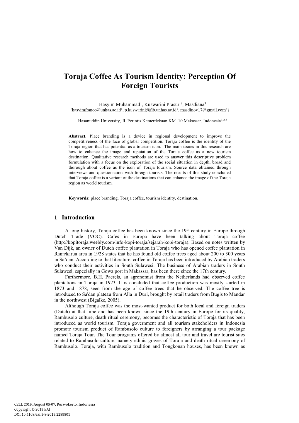 Toraja Coffee As Tourism Identity: Perception of Foreign Tourists