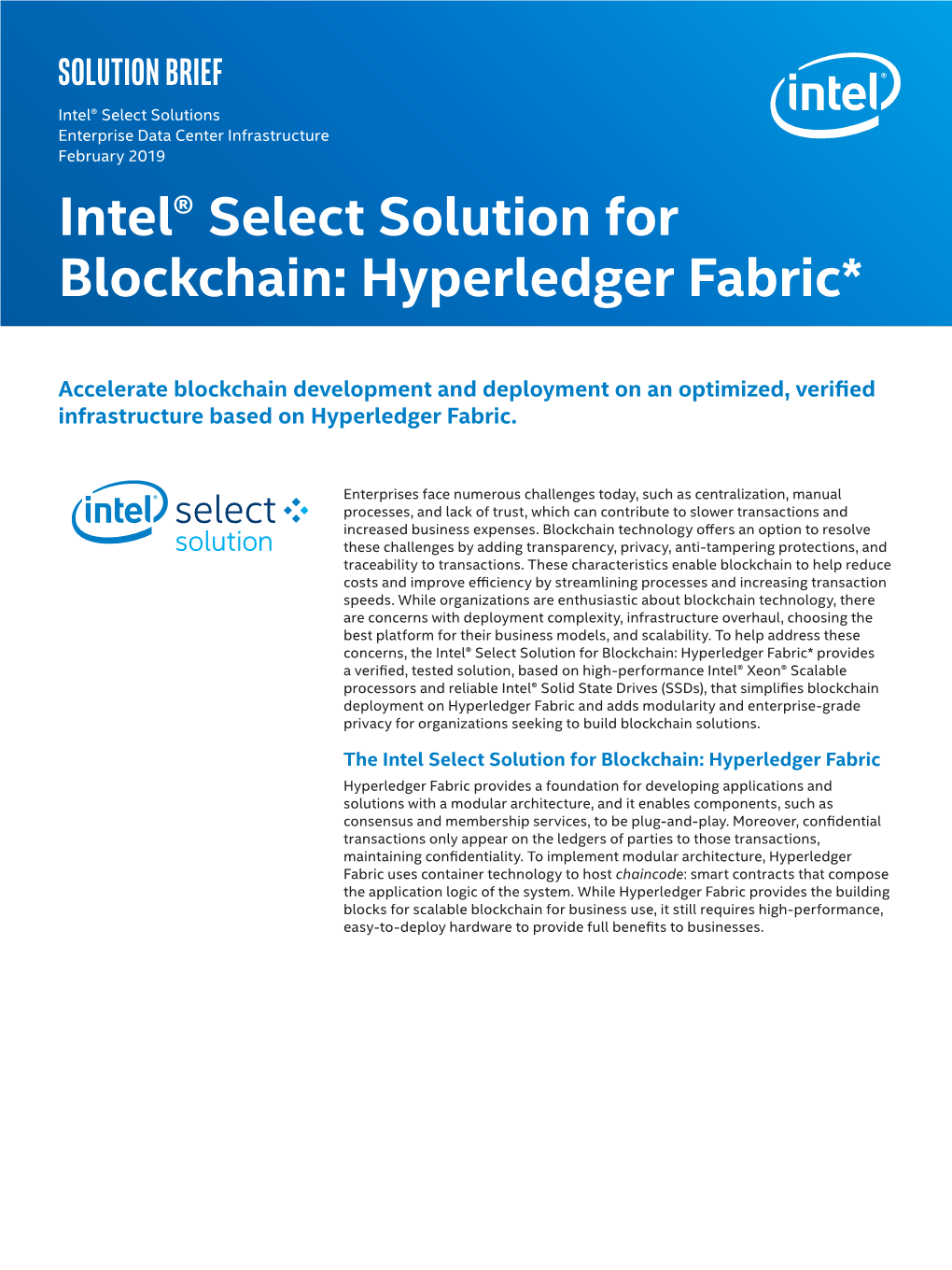 Intel® Select Solution for Blockchain: Hyperledger Fabric*