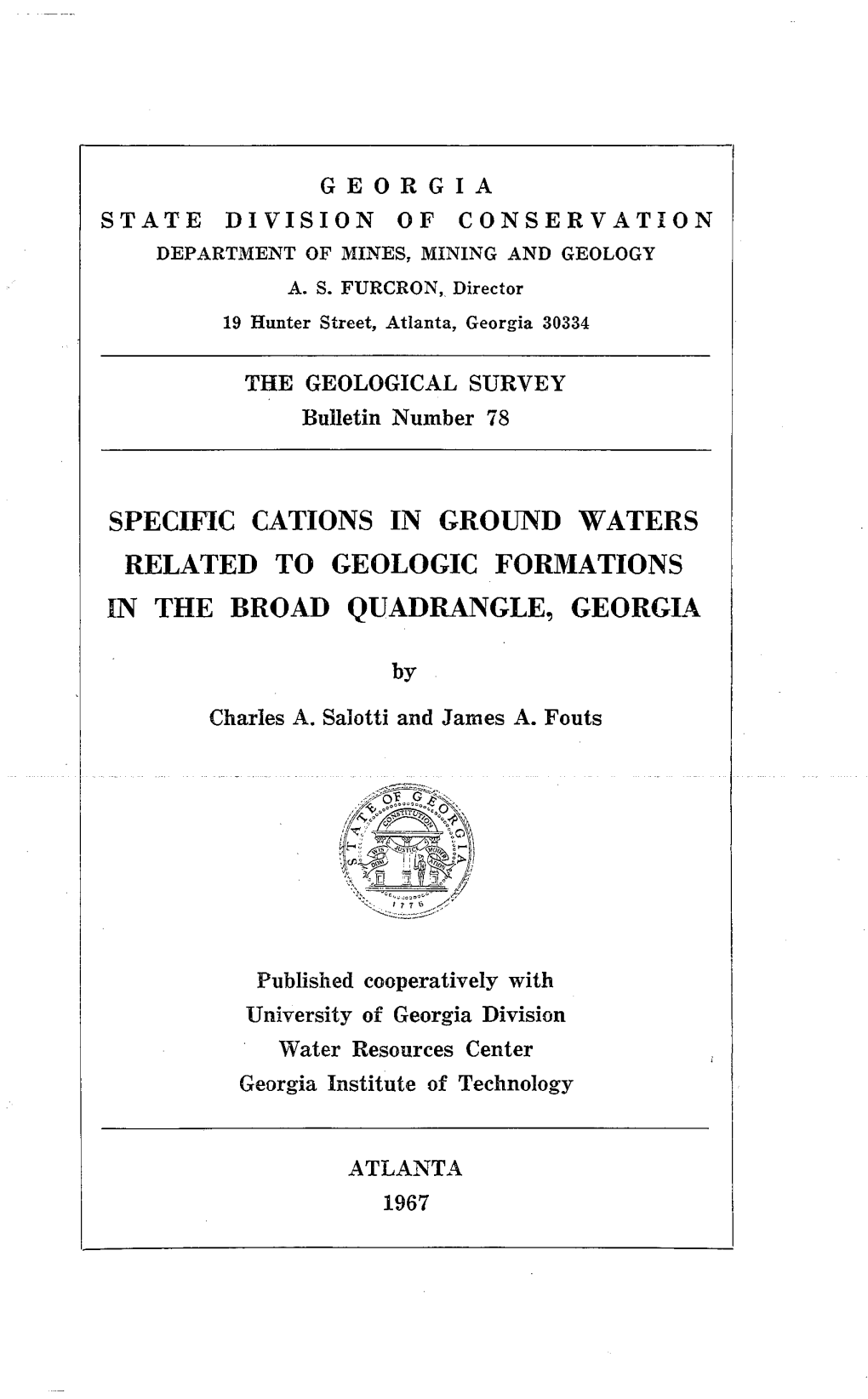 Specific Cations in Ground Waters Related to Geologic Formations