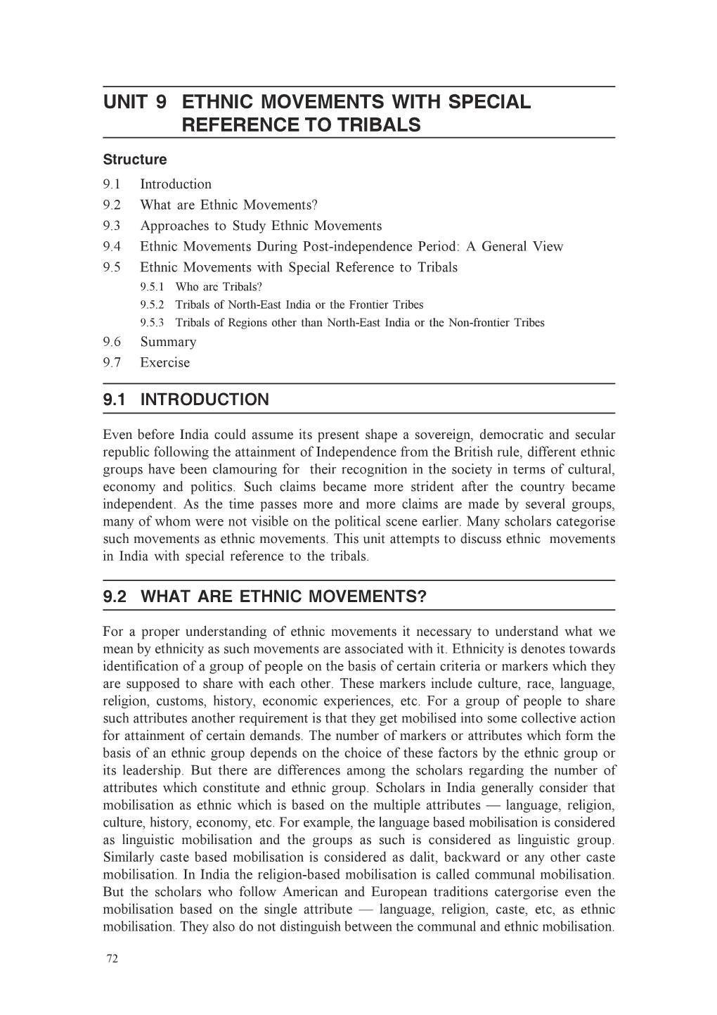 Unit 9 Ethnic Movements with Special Reference to Tribals