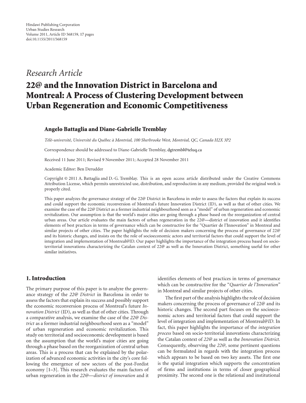 22@ and the Innovation District in Barcelona and Montreal: a Process of Clustering Development Between Urban Regeneration and Economic Competitiveness