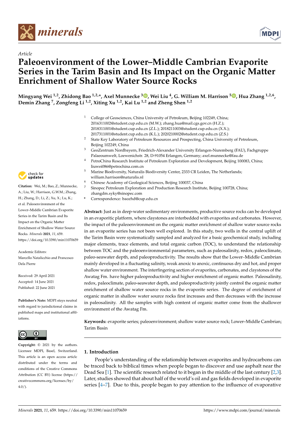 Paleoenvironment of the Lower–Middle Cambrian Evaporite Series in the Tarim Basin and Its Impact on the Organic Matter Enrichment of Shallow Water Source Rocks