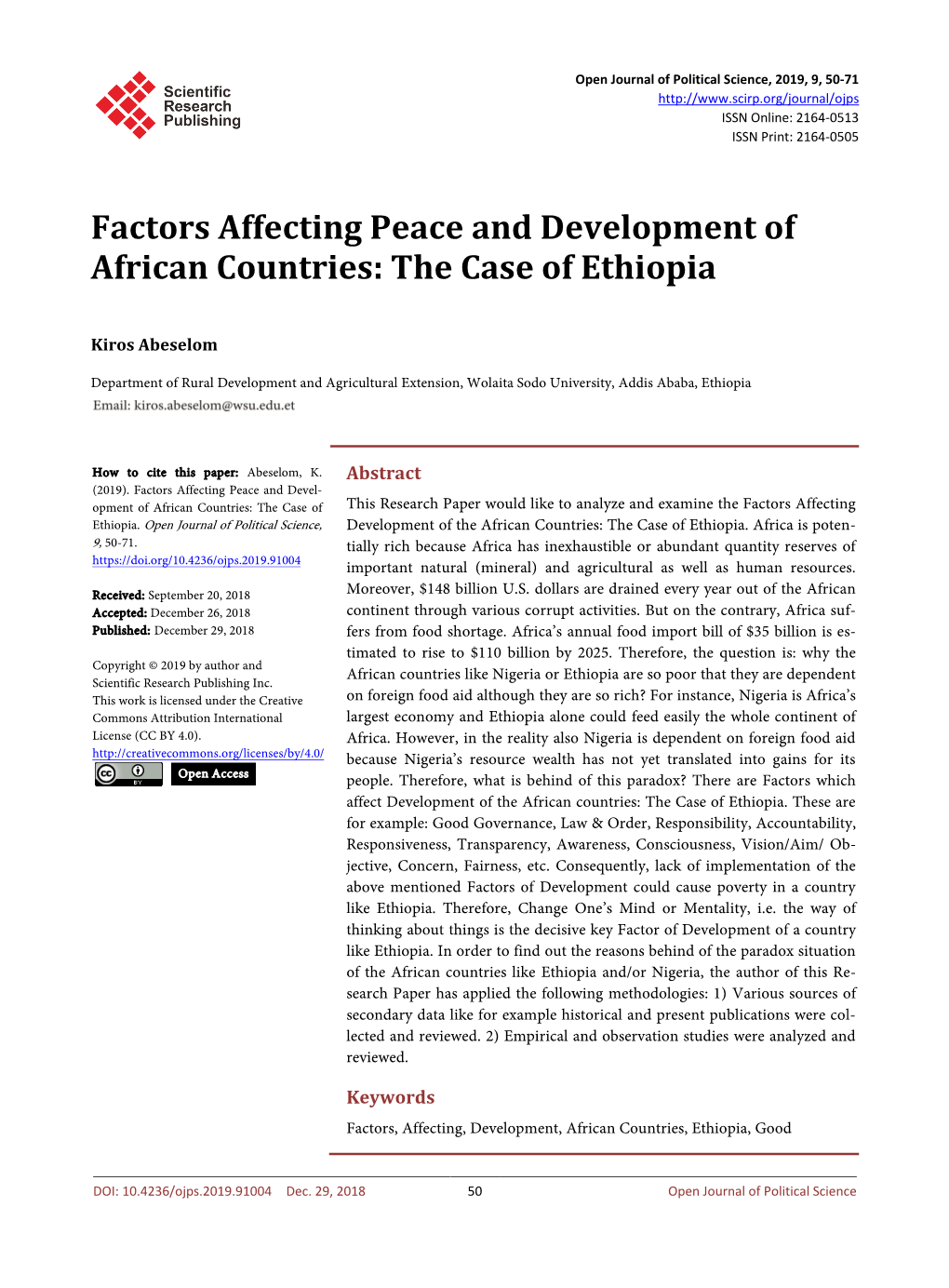 Factors Affecting Peace and Development of African Countries: the Case of Ethiopia