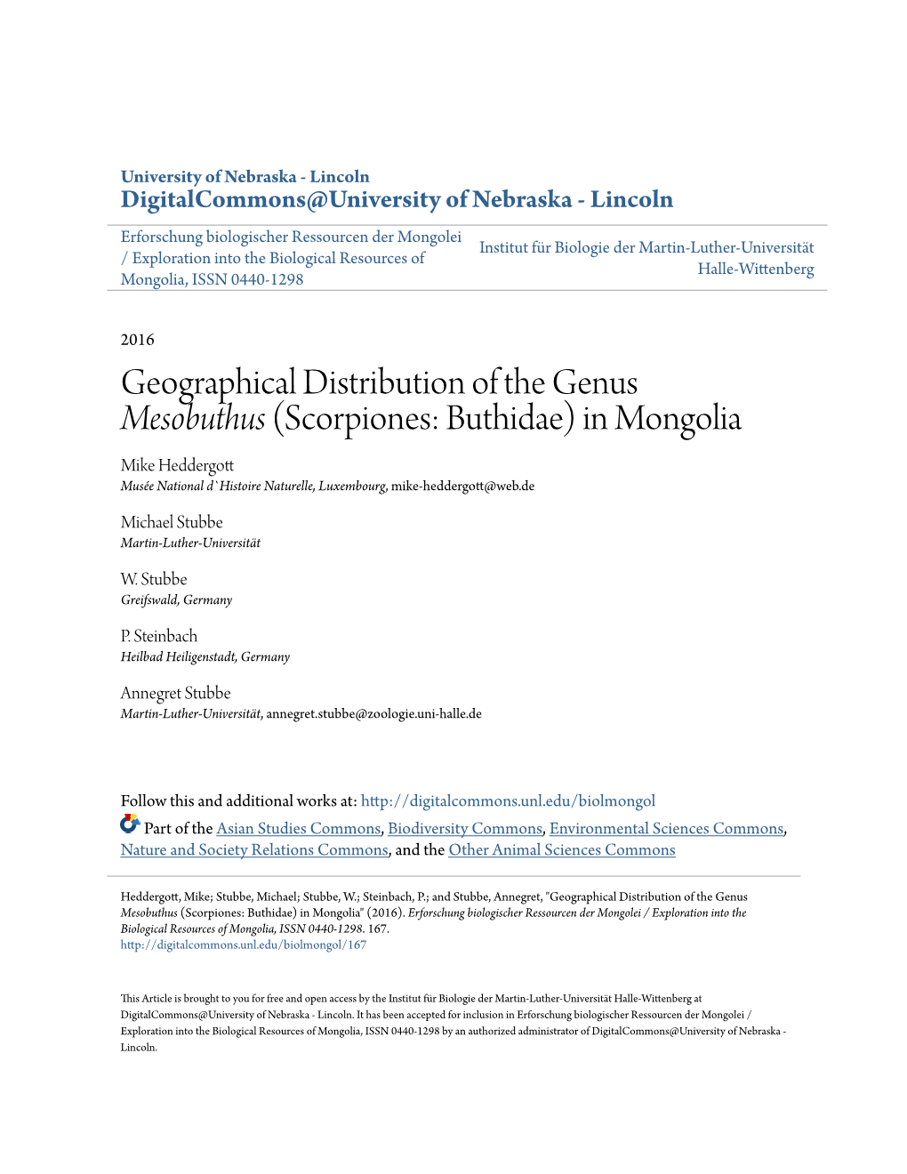 Scorpiones: Buthidae) in Mongolia Mike Heddergott Musée National D`Histoire Naturelle, Luxembourg, Mike-Heddergott@Web.De