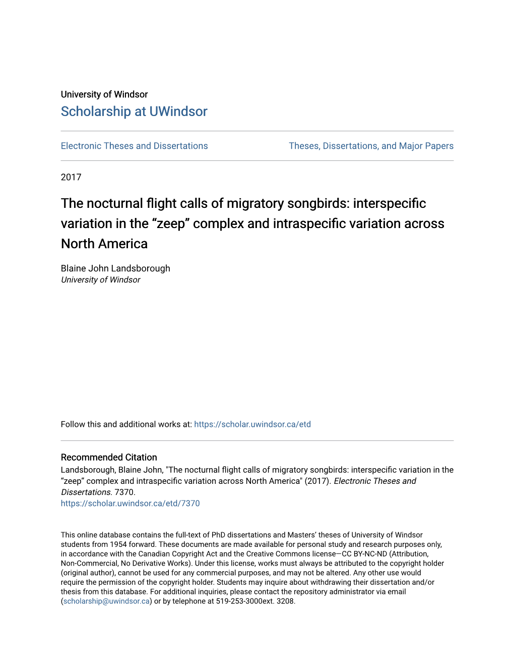 The Nocturnal Flight Calls of Migratory Songbirds: Interspecific Variation in the “Zeep” Complex and Intraspecific Ariationv Across North America