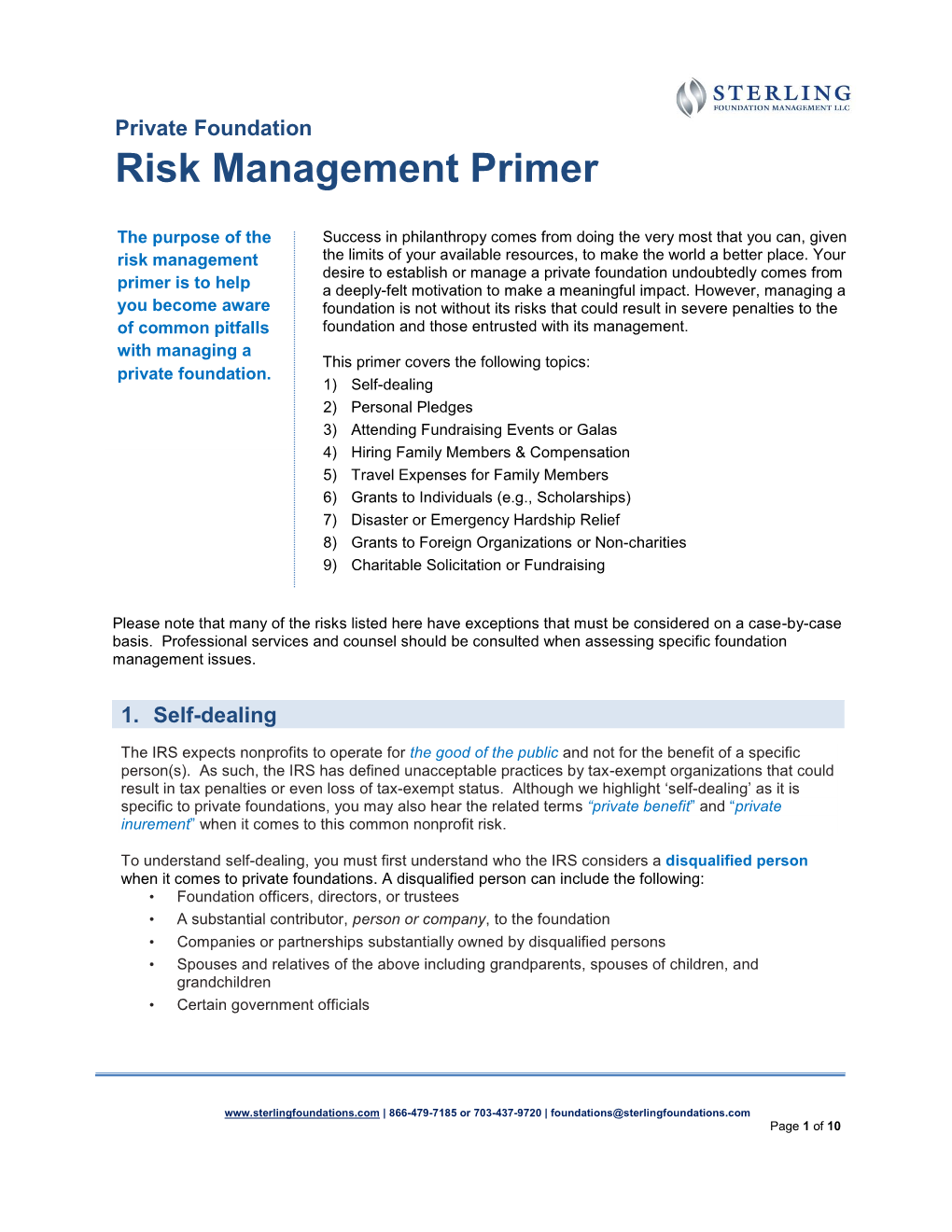 Private Foundation Risk Management Primer