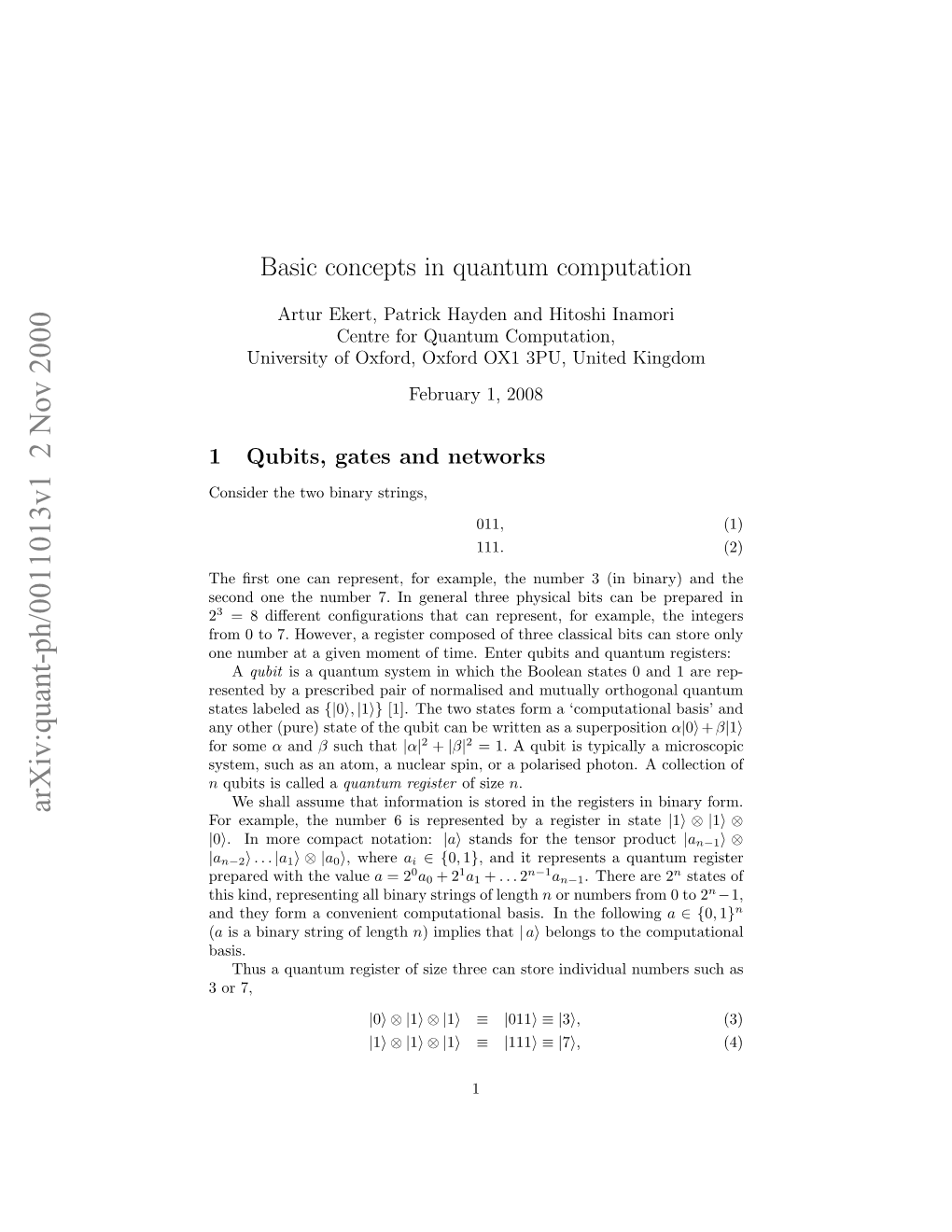 Basic Concepts in Quantum Computation